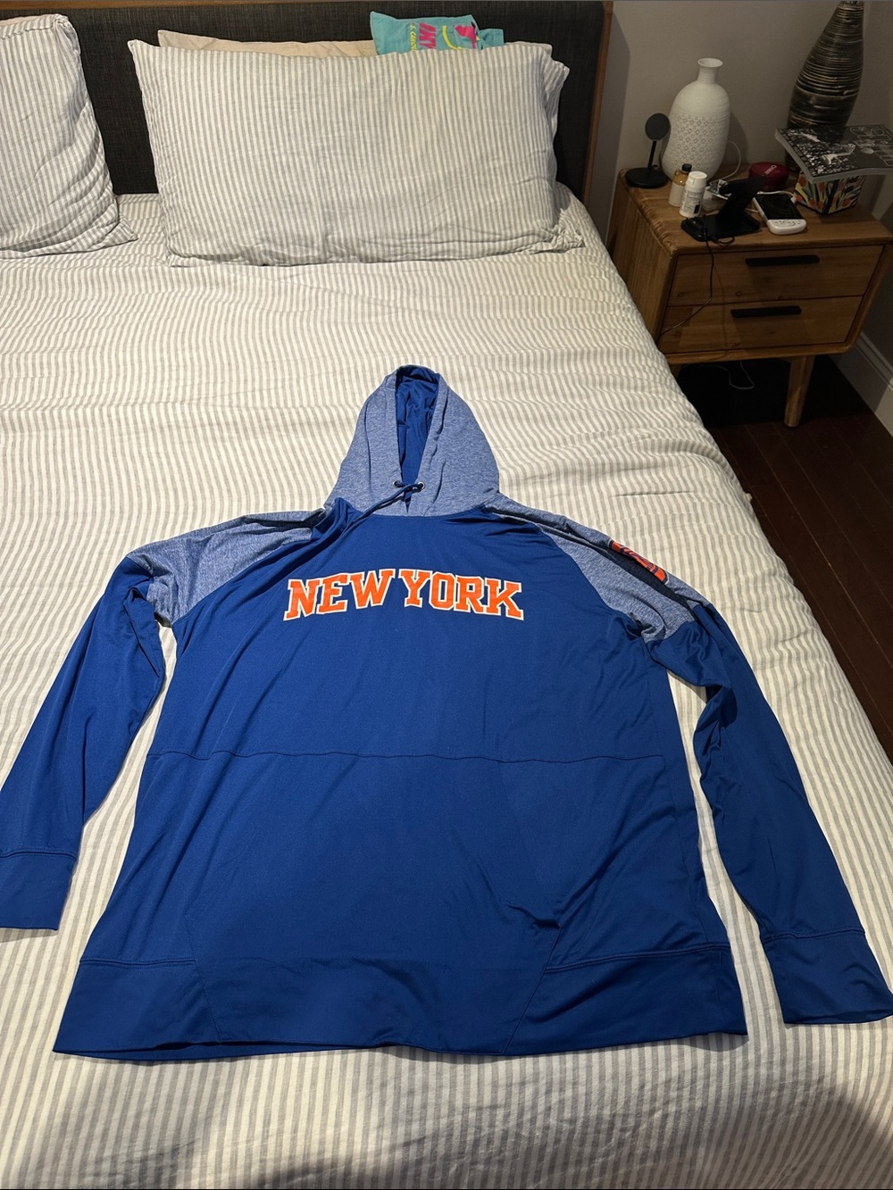 Fanatics Royal Blue New York Hooded Pullover with Orange Lettering